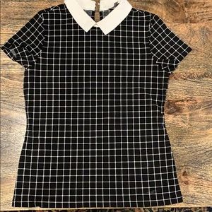 Black and white grid collared top